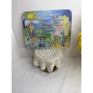 Karen Rossi BBQ Summer Fun Times Colorful Tempered Glass Cutting Board 10"X8"